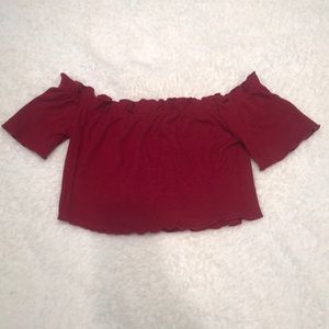 Off Shoulder Lettuce Trim Crop Top
